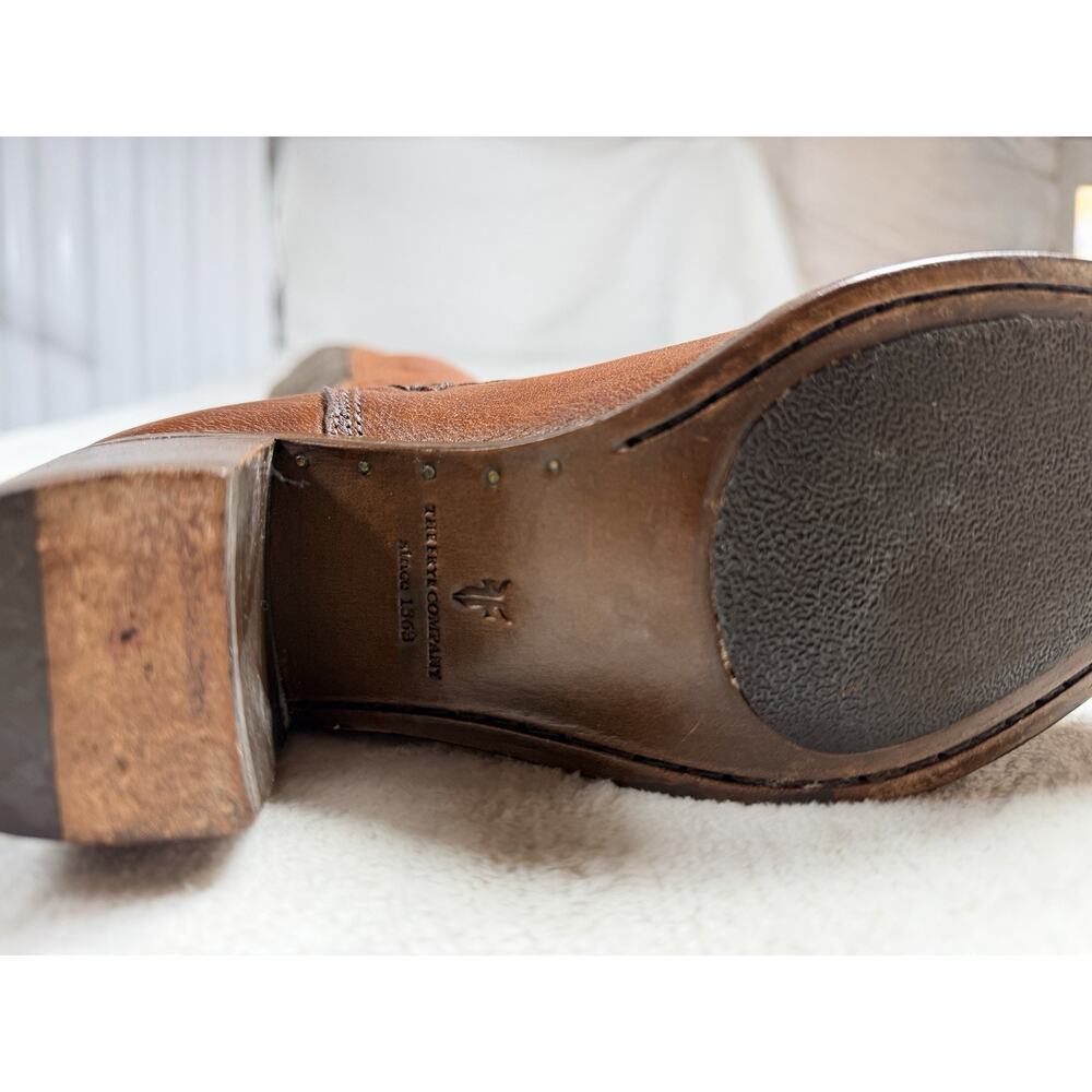 Frye Melissa Button Brown Leather Riding Boots Sz 6.5 B Tall Pull On Stretch 401 - Picture 8 of 13